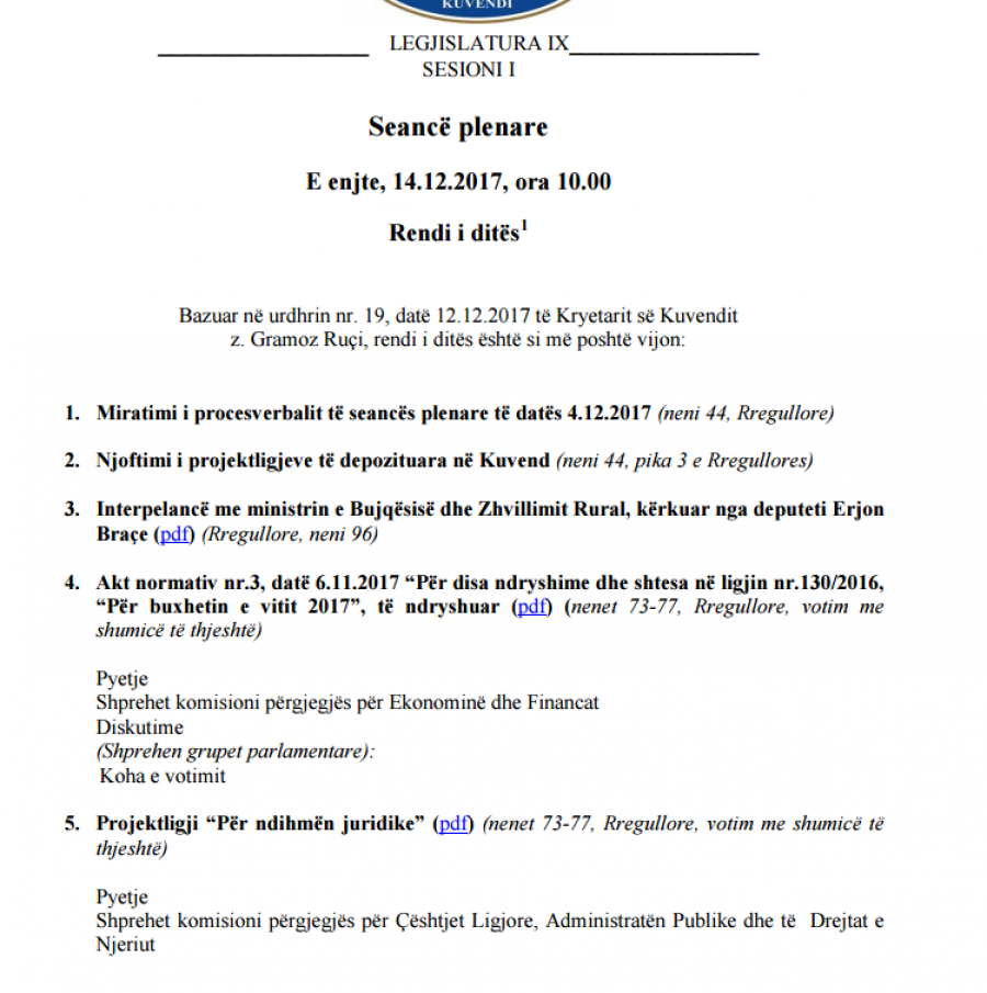 FOTO/ Kuvendi mblidhet në orën 10:00, ja rendi i ditës