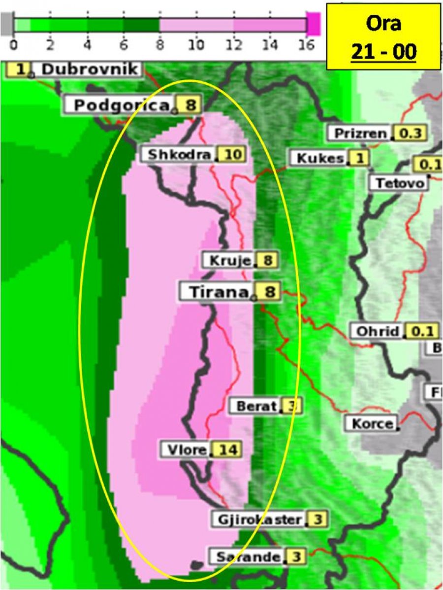MOTI & HARTAT/ Ja rënia e shiut dhe borës orë pas ore gjatë natës së sotme, çfarë pritet nesër dhe të hënën