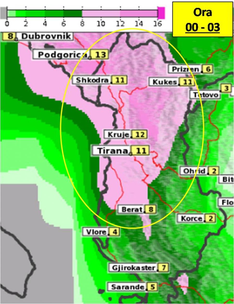 MOTI & HARTAT/ Ja rënia e shiut dhe borës orë pas ore gjatë natës së sotme, çfarë pritet nesër dhe të hënën