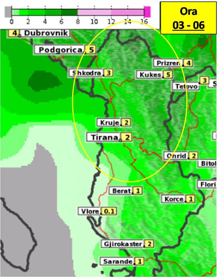 MOTI & HARTAT/ Ja rënia e shiut dhe borës orë pas ore gjatë natës së sotme, çfarë pritet nesër dhe të hënën