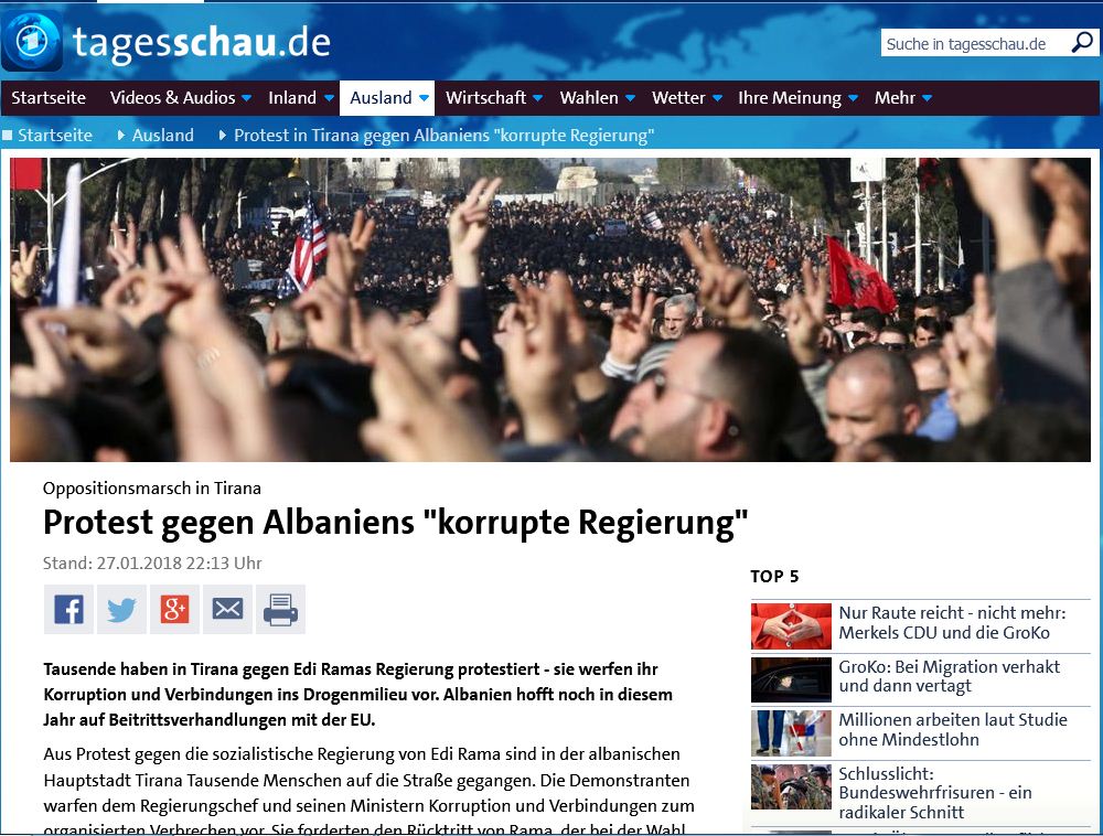 PROTESTA E OPOZITËS/ Televizioni më i madh gjerman: Shqipëria, Kolumbia e Europës