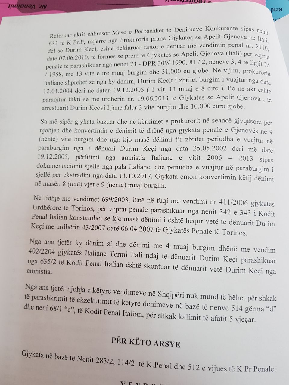 DOKUMENTI/ Si u lirua i “forti” i Shijakut Durim Keçi, Prokuroria nuk ankimoi vendimin