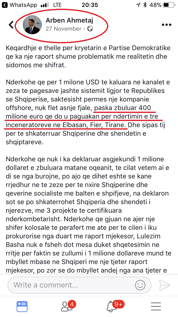 SKANDAL & DOKUMENTE/ Arben Ahmetaj gënjeu në nëntor për inceneratorin e Tiranës, kontrata ishte firmosur në 31 gusht 2017