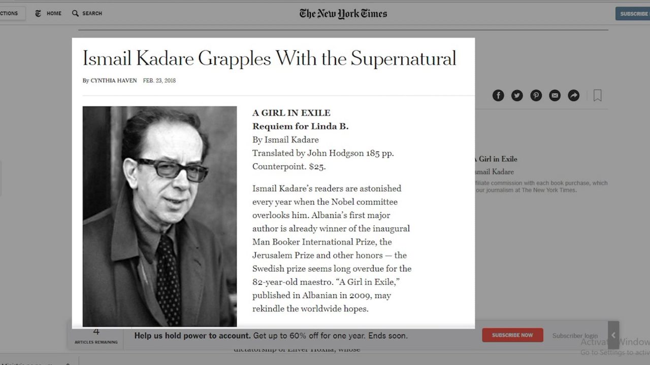 New York Times ngre pikëpyetjen: Pse nuk i jepet çmimi “Nobel”, Ismail Kadaresë?