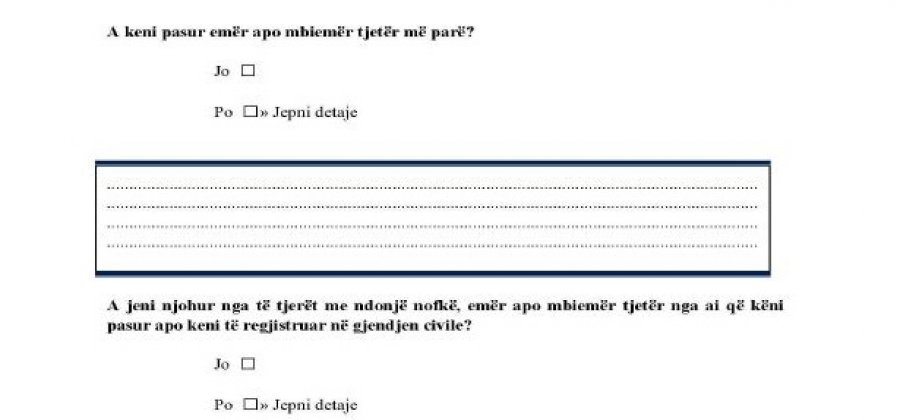 FORMULARI/ Pyetësori ndaj policëve për Vetting-un, vetëm për të dashurat/it nuk i pyesin