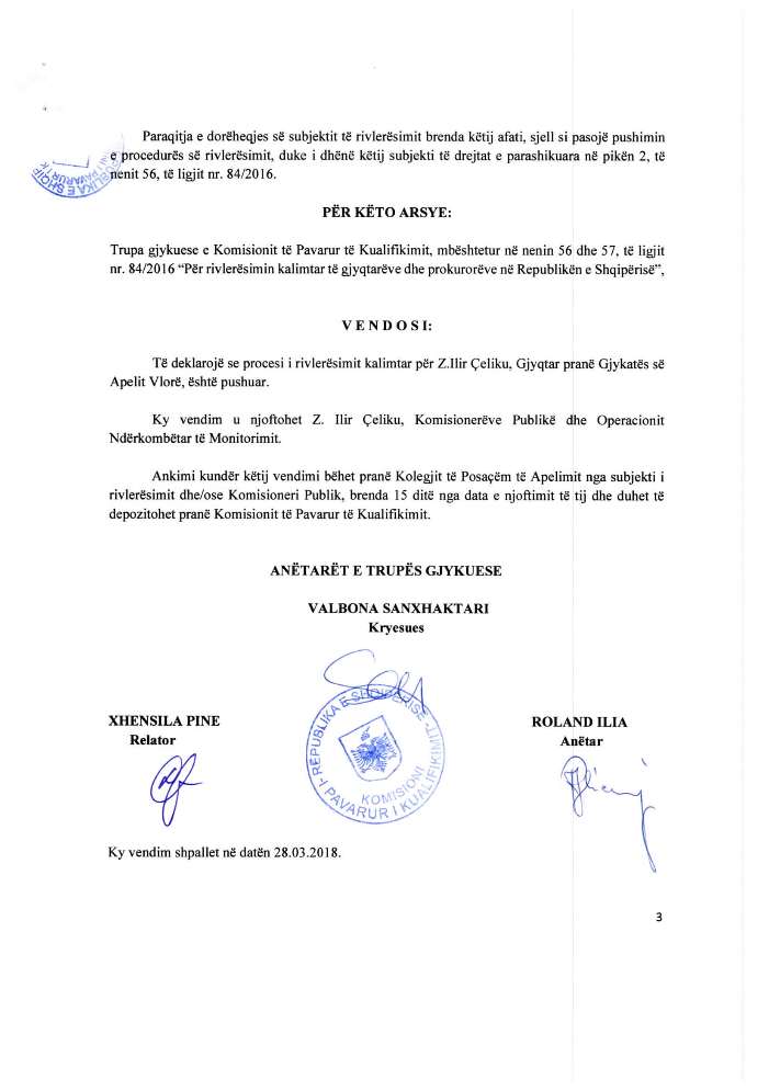 EMRI & FOTO/ KPK përjashton nga Vettingu edhe një gjyqtar të Apelit të Vlorës