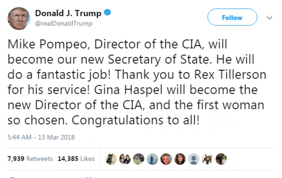 FOTO & EMRI/ Trump shkarkon nga detyra Sekretarin e Shtetit Tillerson, ja kush e zëvendëson