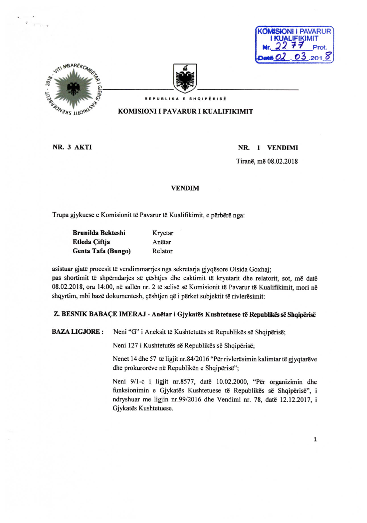 EMRI & FOTO/ Zyrtarizohet vendimi, ndërpritet Vetting-u për ish-anëtarin Gjykatës Kushtetuese