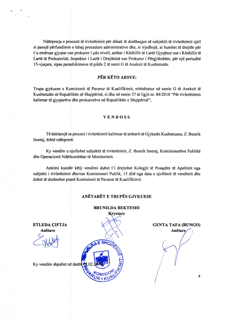 EMRI & FOTO/ Zyrtarizohet vendimi, ndërpritet Vetting-u për ish-anëtarin Gjykatës Kushtetuese