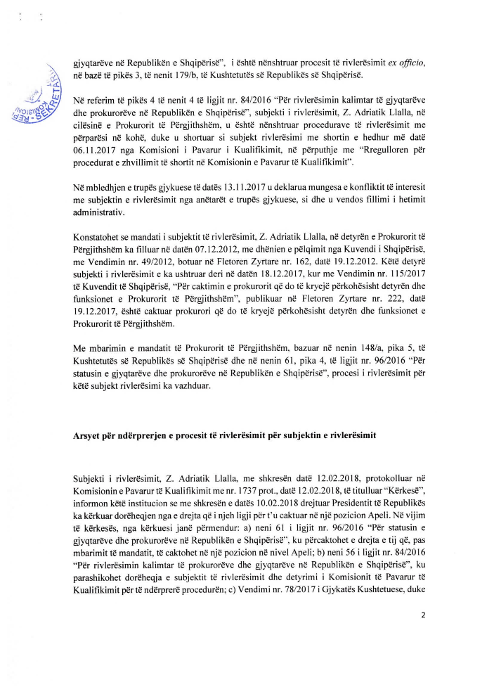 EMRI & FOTO/ Zyrtarizohet vendimi, ndërpritet Vetting-u për ish-kryeprokurorin Adriatik Llalla