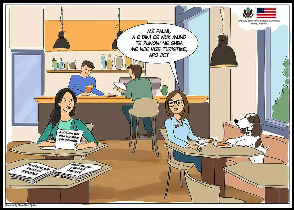 FOTO/ Ambasada amerikane: Me vizë turistike, nuk mund të punoni në SHBA!