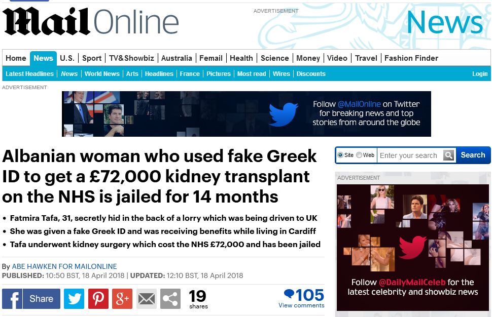 FOTO & EMRI/ Britani, burg shqiptares, aplikoi për transplant të veshkës por i zbuluan dokumentet false