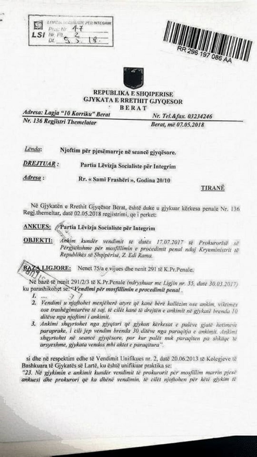 DOKUMENTI/ Edi Rama në gjyq