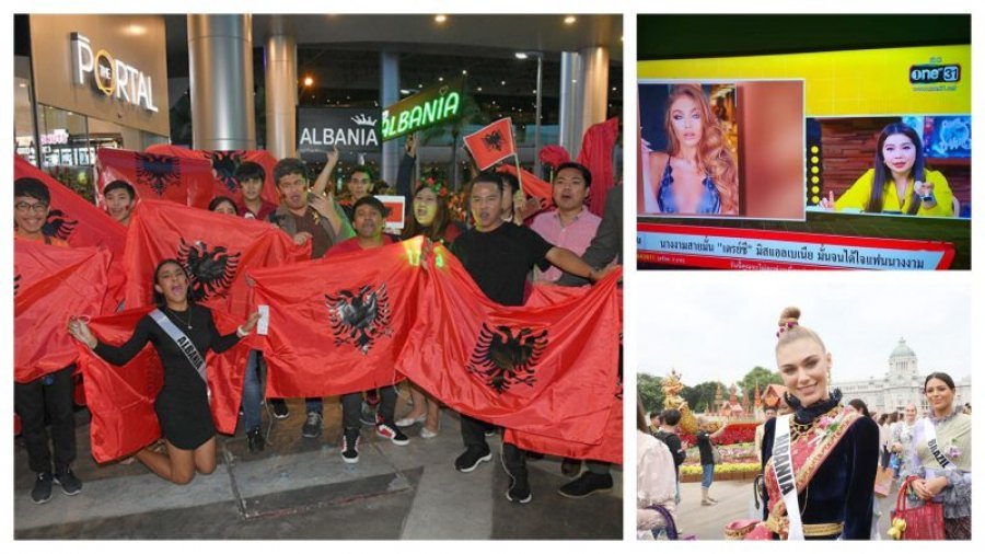 FOTO/ ‘Gangsterja e Elbasanit’ po ‘shkallon’ Tajlandën, burra e gra tifo për ‘Miss Albania-n’