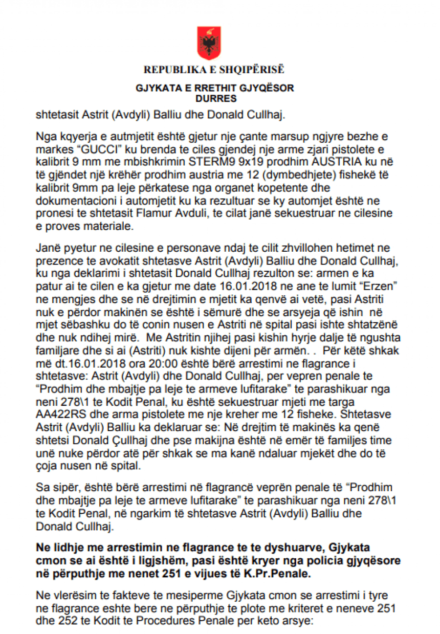 DOKUMENTAT/Donika Prela urdhëroi lirimin e Astrit Avdylajt, të fortit të Shijakut