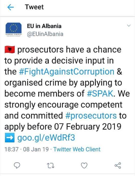Krijimi i SPAK, BE thirrje prokurorëve: Keni një shans për të luftuar korrupsionin