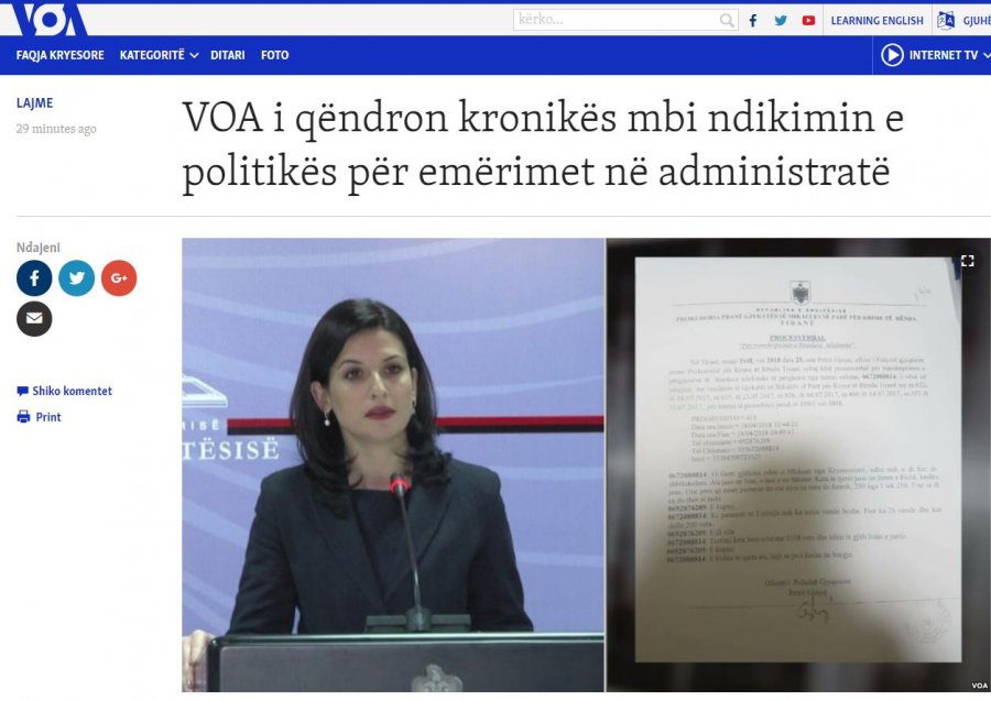 Zëri i Amerikës i përgjigjet ministres së Drejtësisë: Konfirmuat skandalin e punësimeve politike