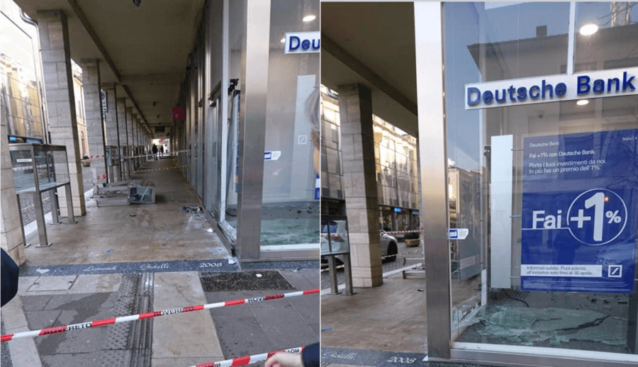 Shqiptari tmerron punonjësit, përfundon me makinë brenda bankës në Itali