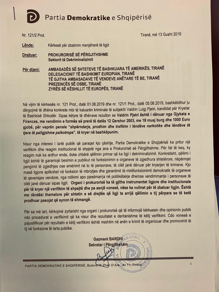 PD i dërgon prokurorisë të dhënat për Valdrin Pjetrin. “Kërkojmë informacion për …