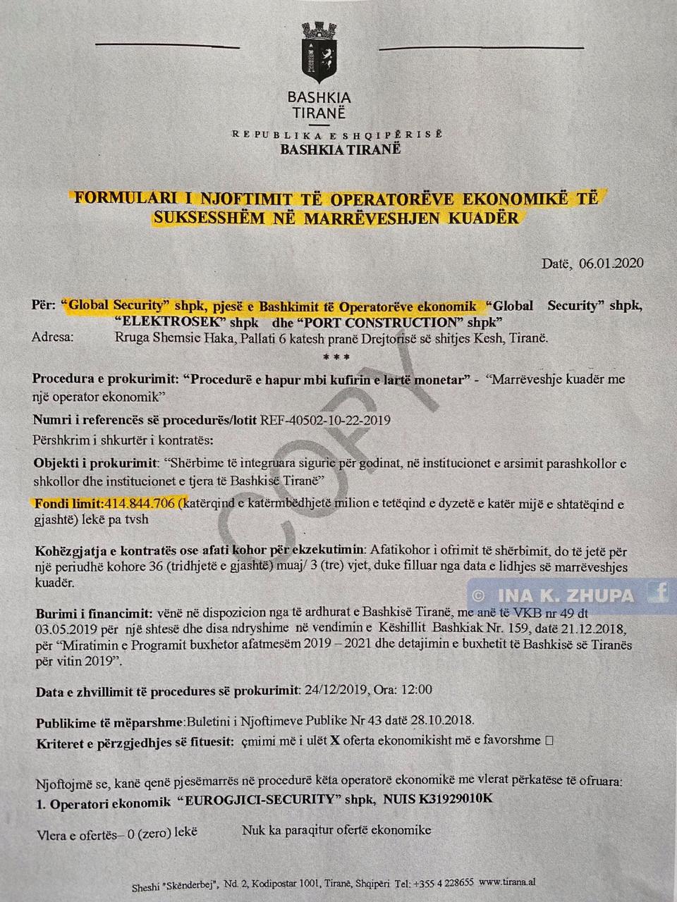 FOTO/Zhupa denoncon: Si Veliaj dha tender pa garë 3.4 milionë euro kompanisë së kryetarit të Bashkisë Mat