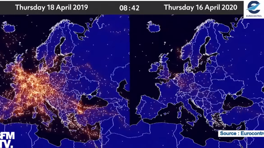 VIDEO/Impakti dramatik i koronavirusit, çfarë ka ndodhur me fluturimet mbi Evropë