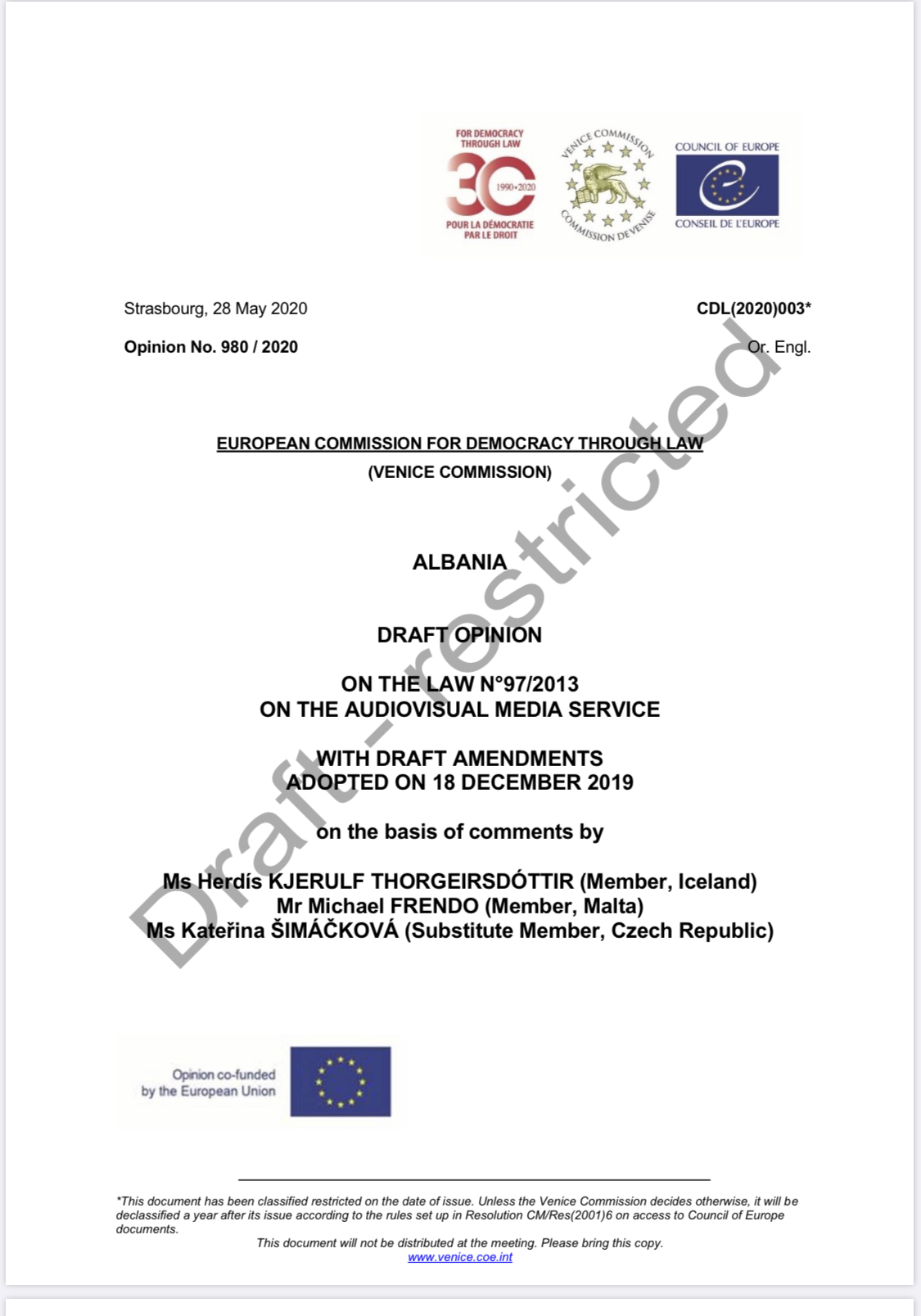 DOKUMENTI/ Pollo komenton vleresimin e Venecias per ligjet ‘antishpifje’