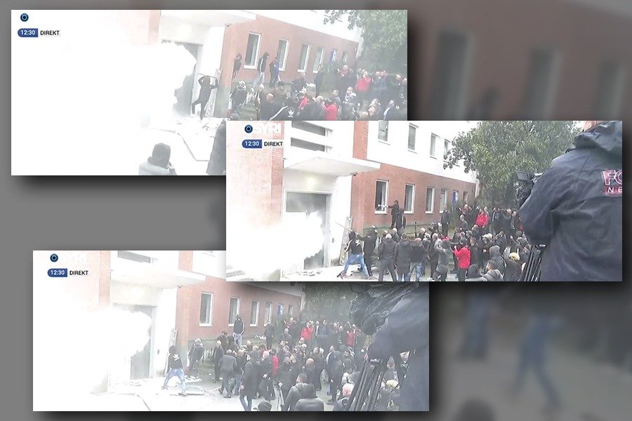 Selia e PD e militarizuar, blinda, gazlotsjellës, verbues dhe gurë, Policia: Nuk e hedhim ne gazin