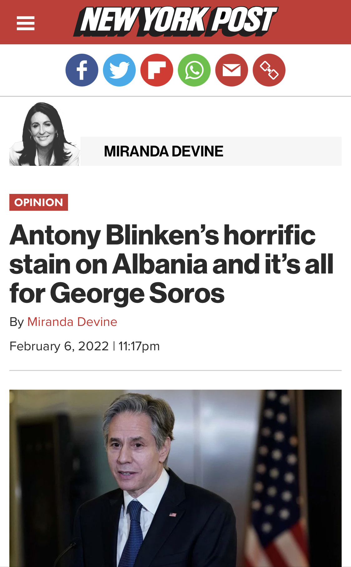 NYP: Blinken, gabime të tmerrshme me Shqipërinë