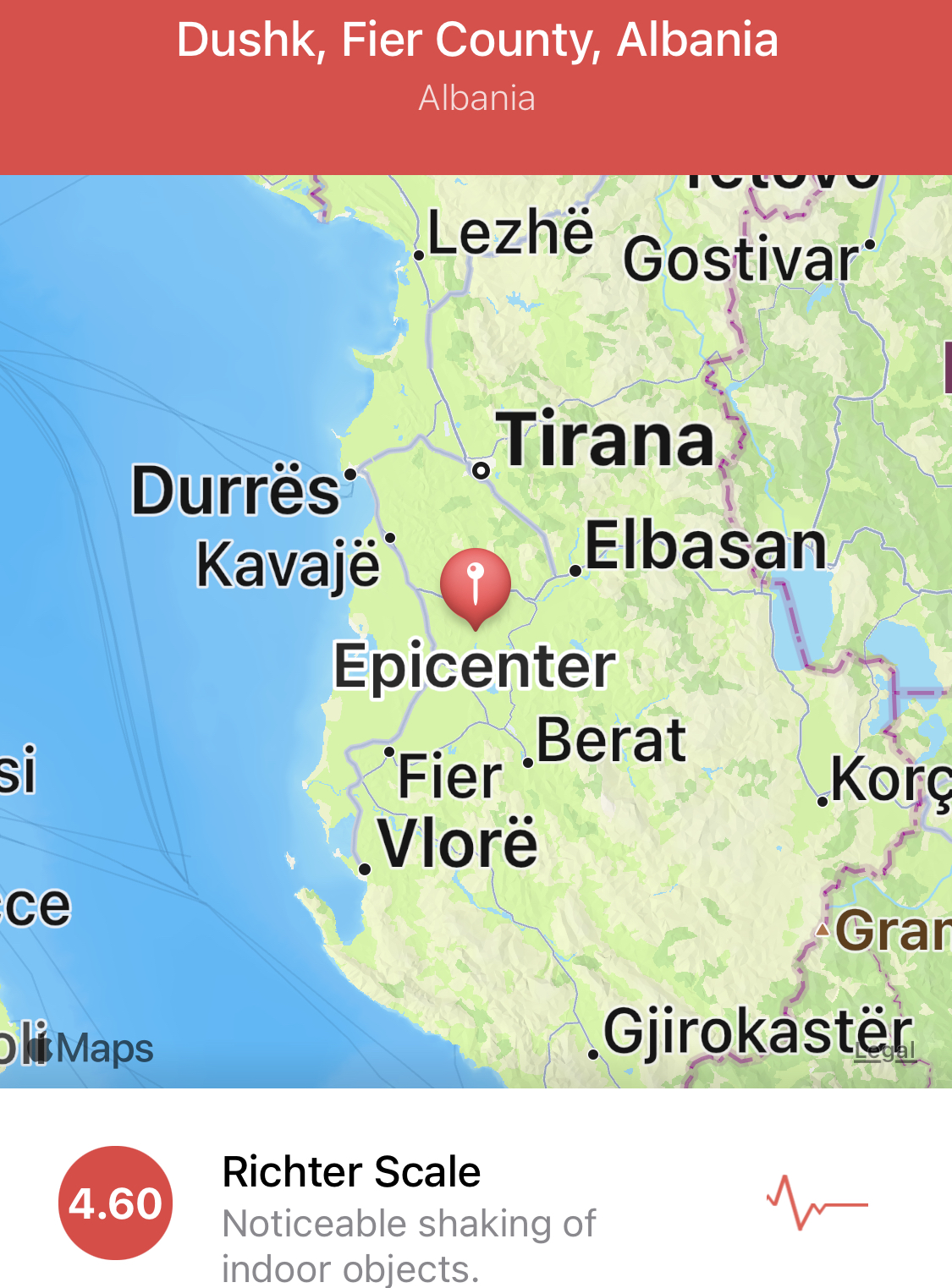 LAJMI I FUNDIT/ Tërmet në Lushnjë, 4.6 shkallë të Rihterit