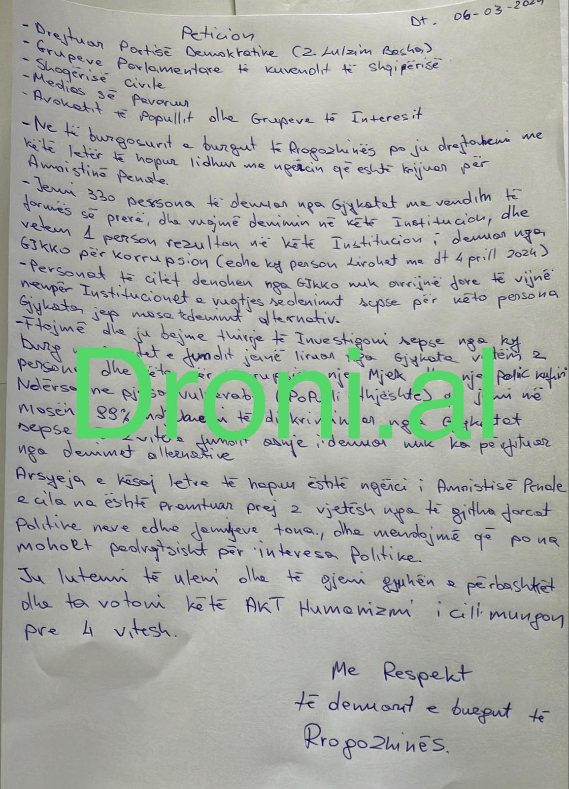 LETRA E PLOTË DHE EMRAT/ Të burgosurit e Rrogozhinës shmangin letrën për PD, i shkruajnë deputetëve të Bashës