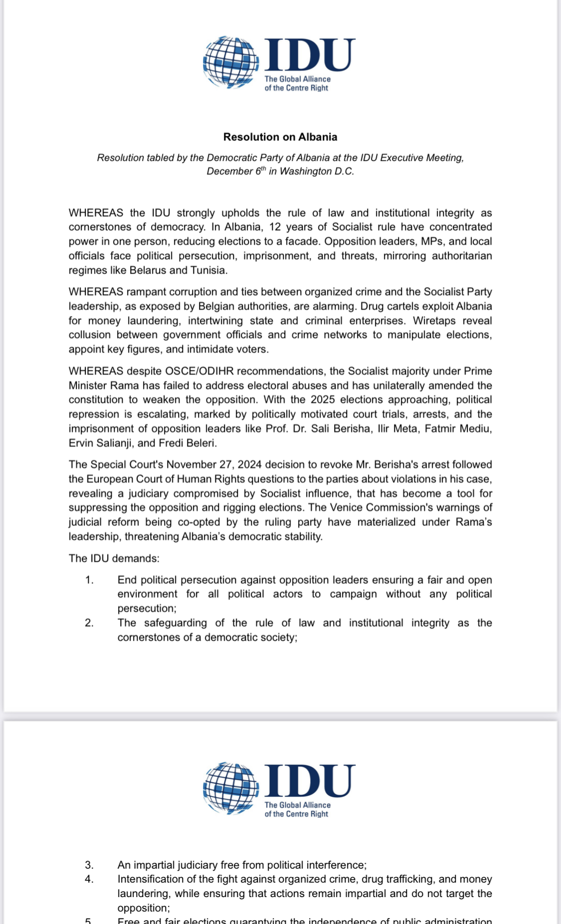 E TRETA/ Rezolutë e ashpër ndaj qeverisë nga 84 parti të djathta, përfshirë rrpublikanët e SHBA e konservatorët e Britanisë